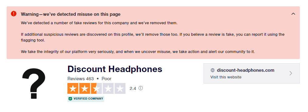 Warning on Trustpilot