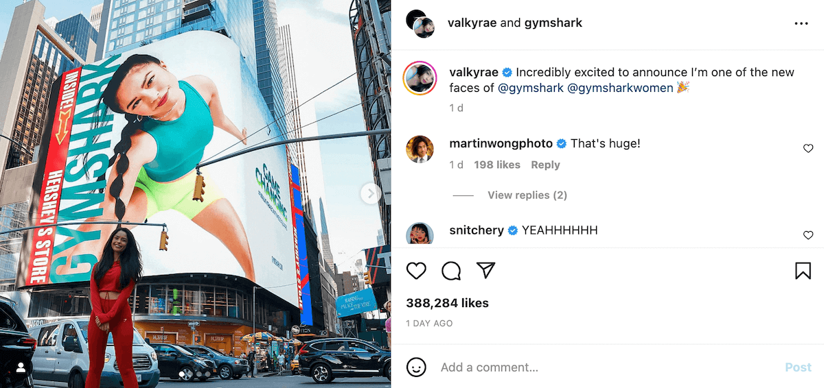 Brand ambassador Instagram post: valkyrae