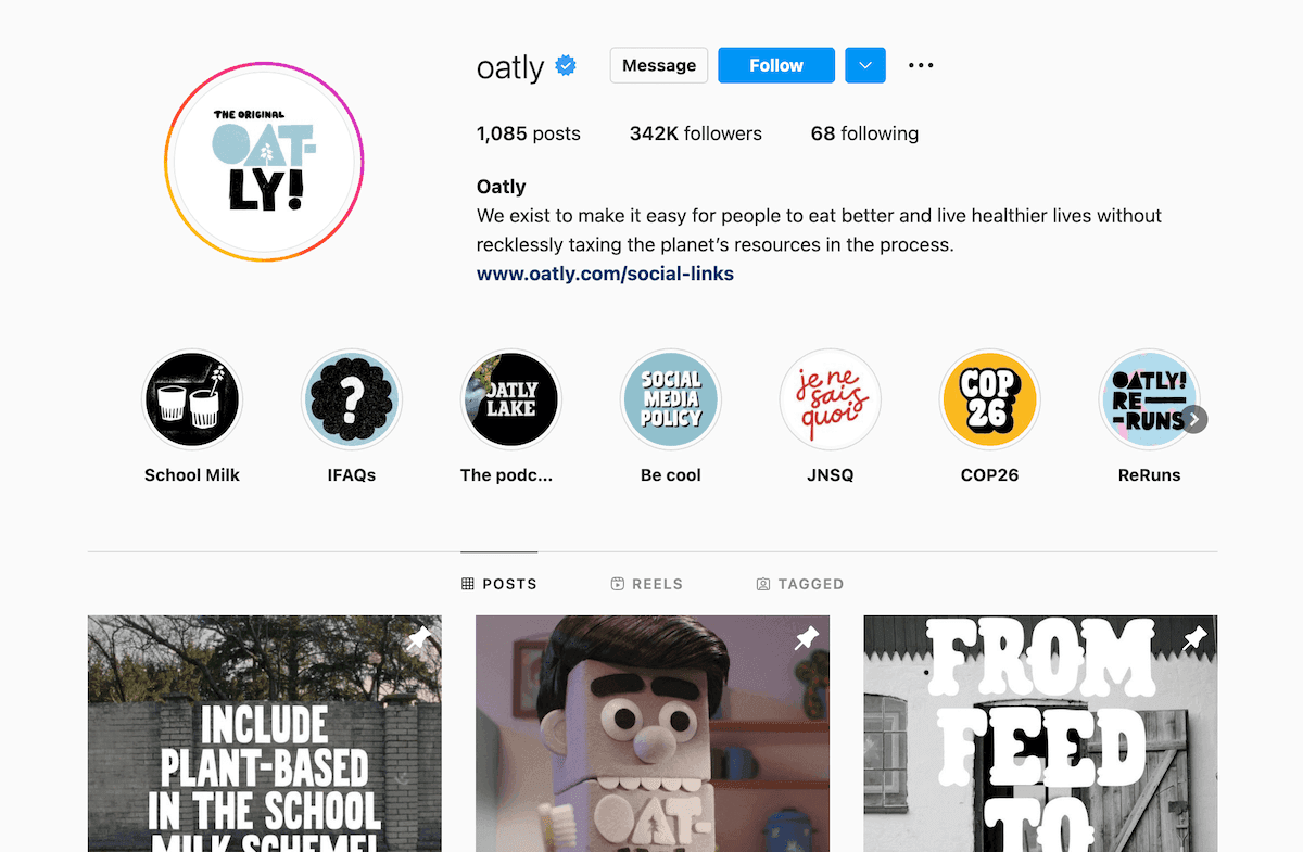 Example of a Instagram company profile with a high follower count: Oatly