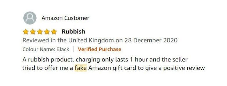 Incentivized review on Amazon