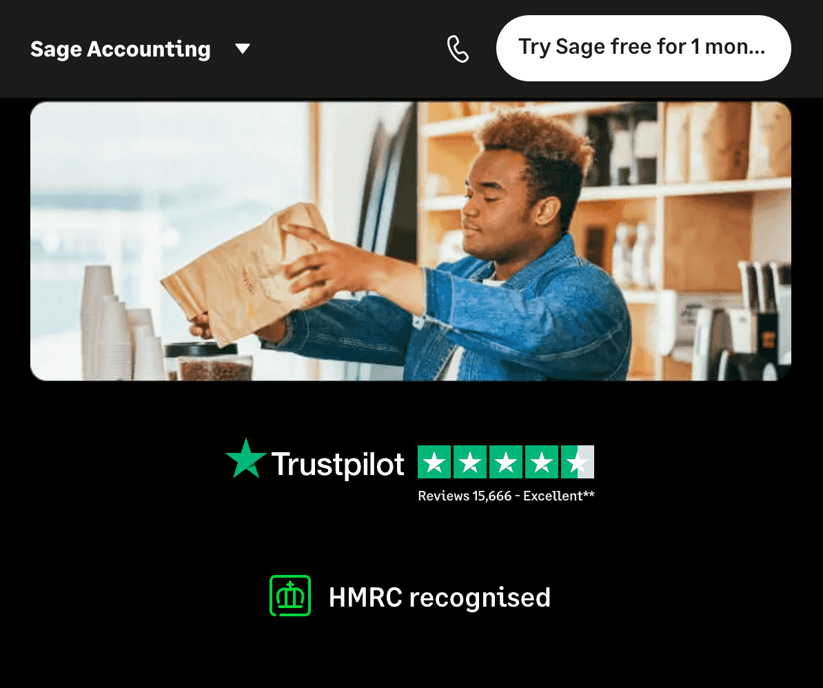 Screenshot of Sage Accounting landing page