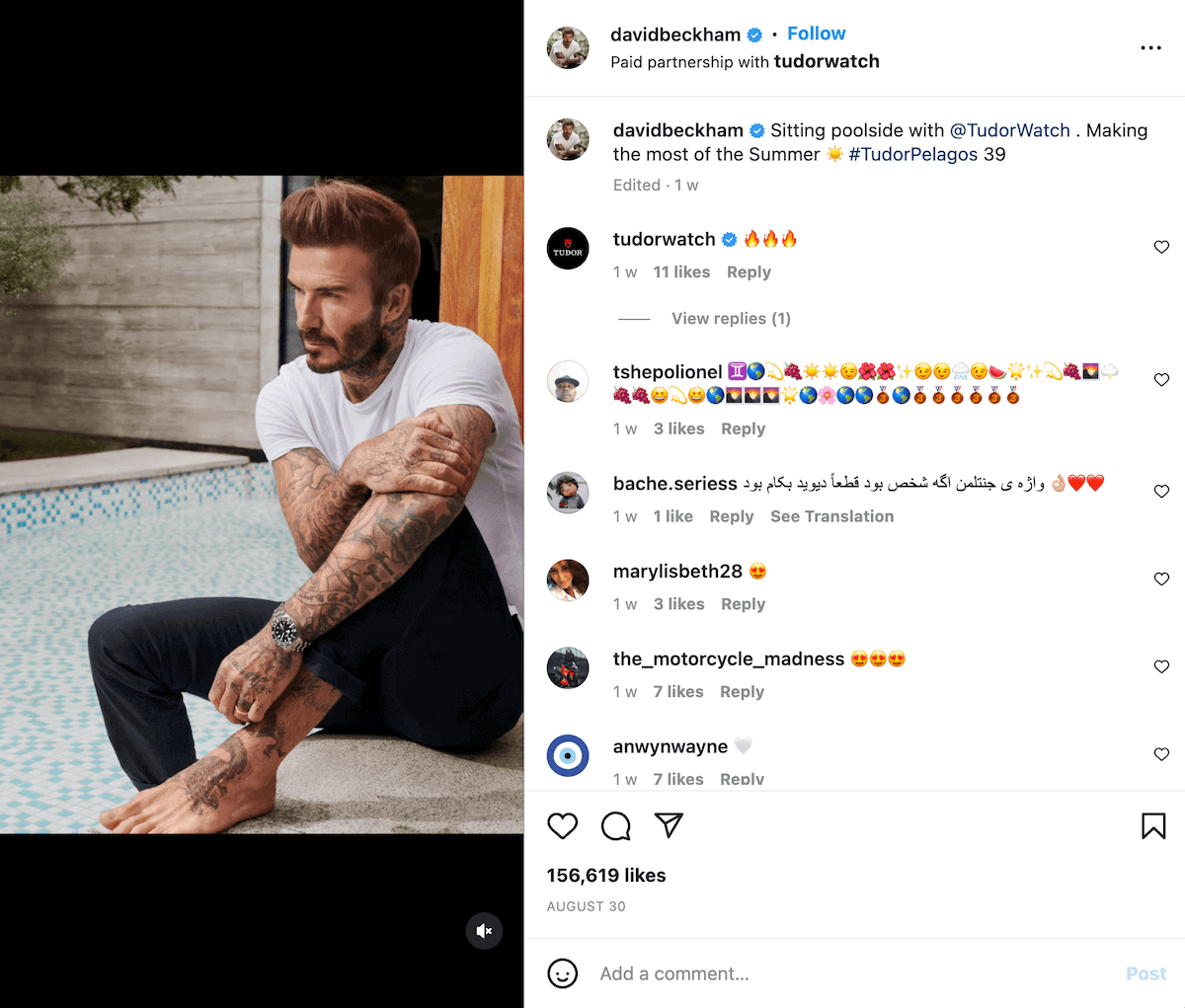 David Beckham: Instagram post in partnership with @tudorwatch