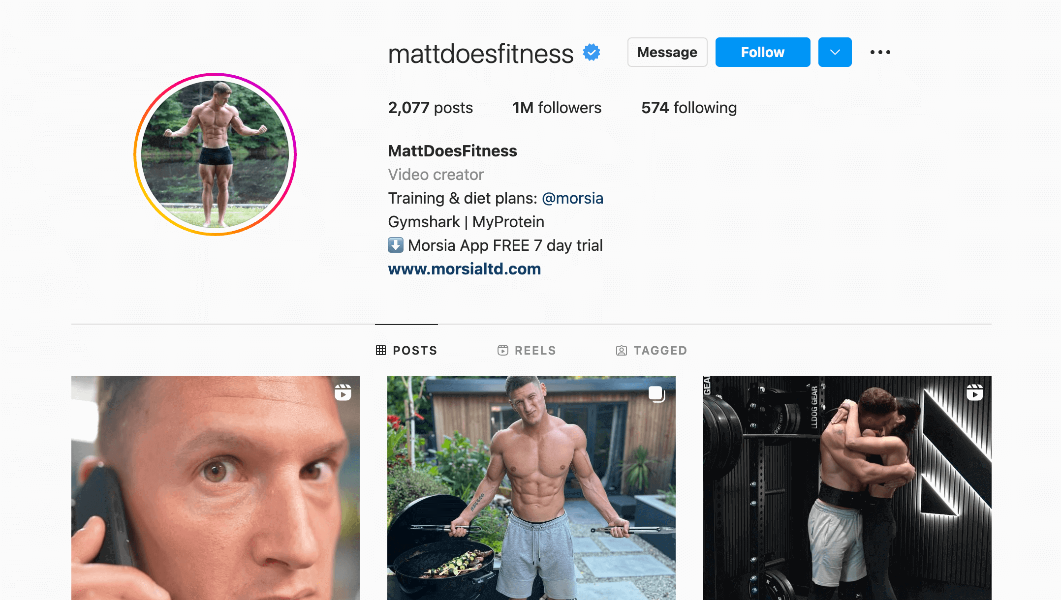 Example of a brand ambassador: MattDoesFitness for Gymshark and MyProtein