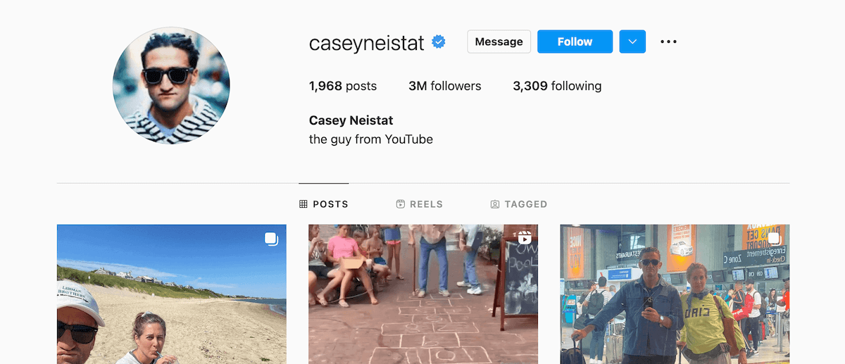 Casey Neistat's Instagram profile with more than 3M followers