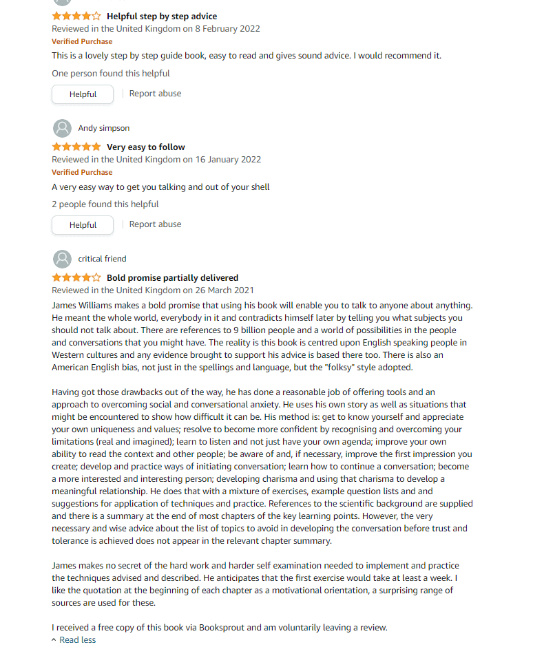 Comparing reviews and testimonials: Review example on Amazon website