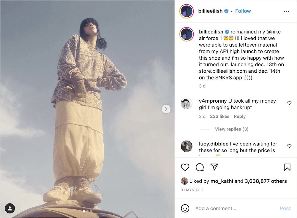 Example of a celebrity endorsement: Nike x Billie Eilish