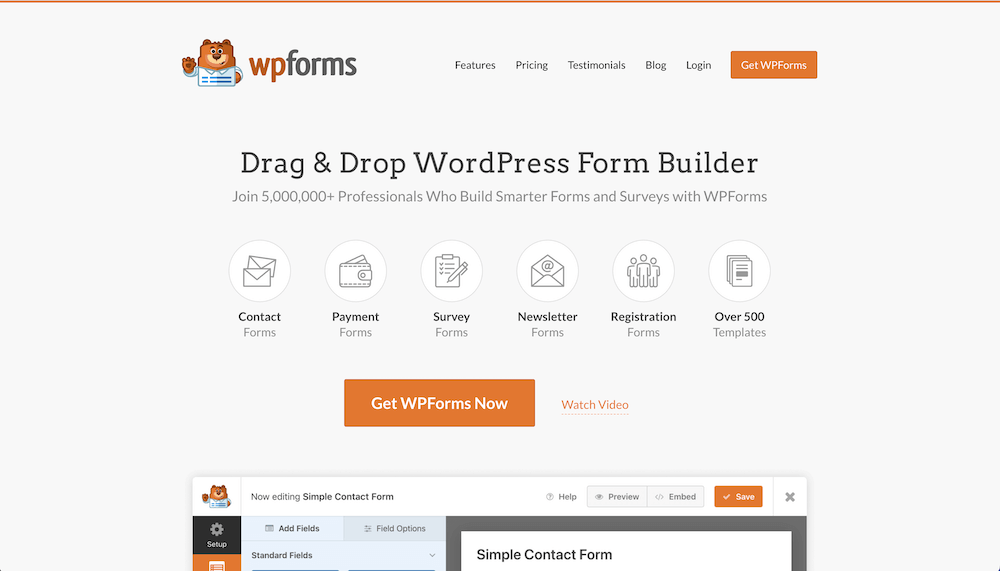 Screenshot of the WPForms website